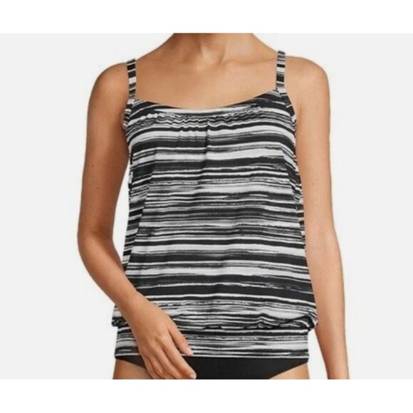 Lands' End Tankini Swimsuit Top Women's 16w 16 w 1x XL  UPF 50 Black White new - Picture 1 of 1